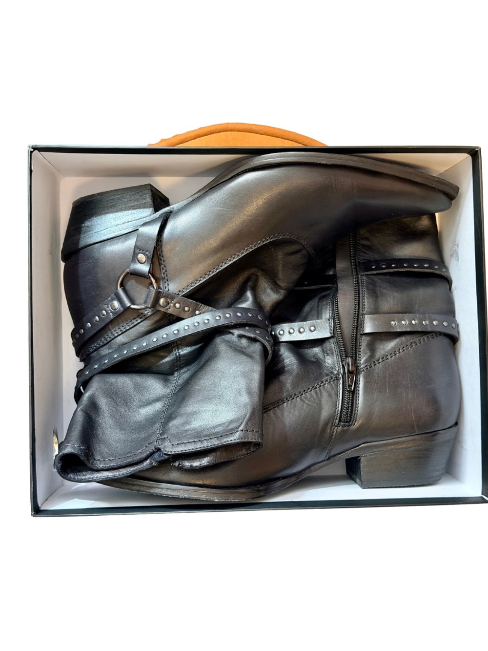 Vintage Foundry | Studded Harness Ankle Boots | Black Leather | Size 11 | Boho